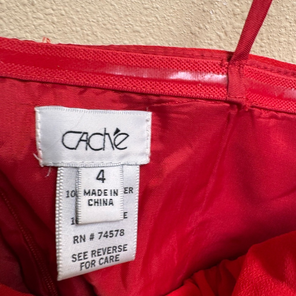 Caché Red Ruffle Mini Dress - Size 4 - Elegant Cocktail Party Dress - Picture 4 of 4